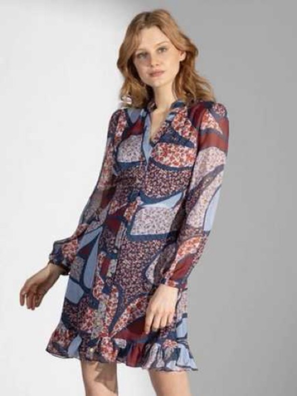 Shoshanna Tahoe Silk Patchwork Boho Floral Ruffle Dress Size 6
